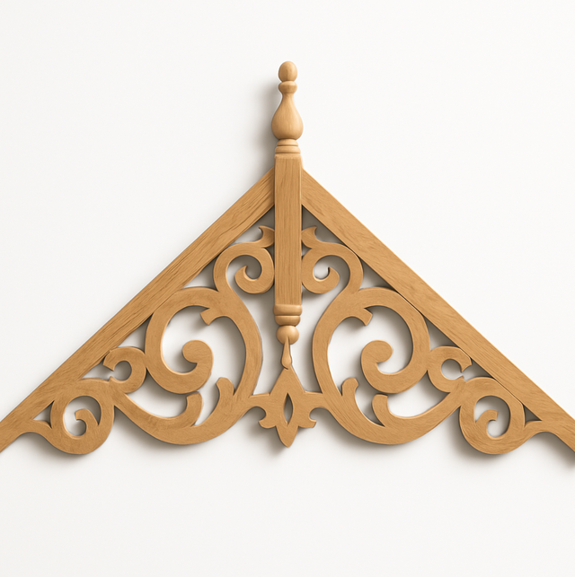 Decorative timber gable feature for roof apex