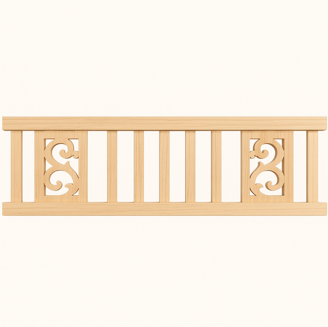 Ready-made timber frieze panel with fretwork