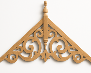 Decorative timber gable feature for roof apex