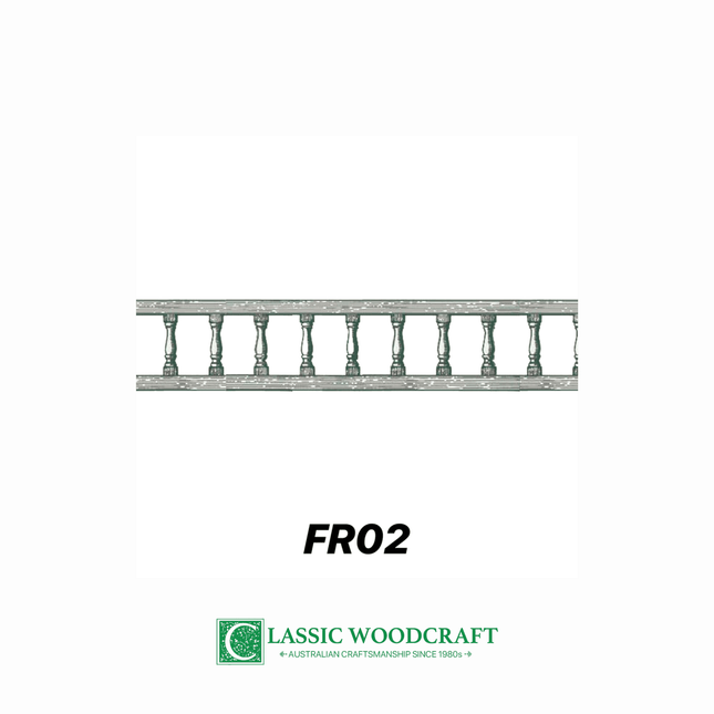 FR02, Frieze 300mm High, 6 MS180 Turned Spindles per Metre