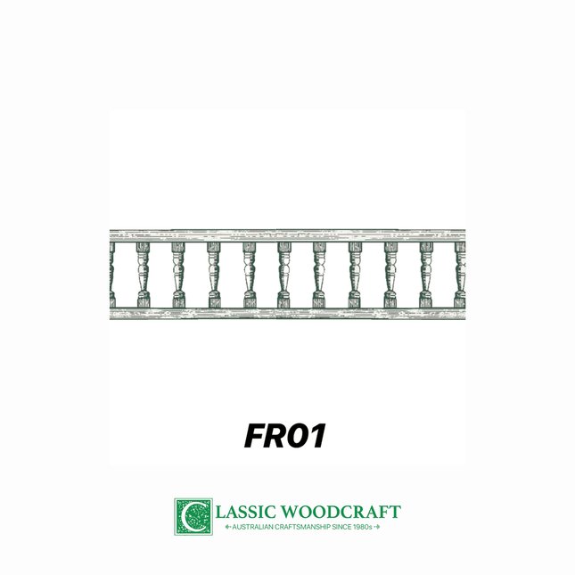 FR01, Frieze 400mm High, 6 MS189 Turned Spindles per Metre
