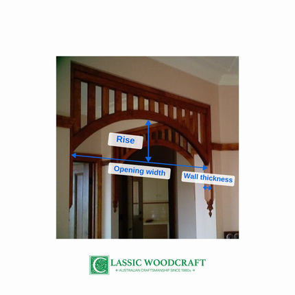 Internal Timber Arch IA01 – how to measure opening width, rise and wall thickness