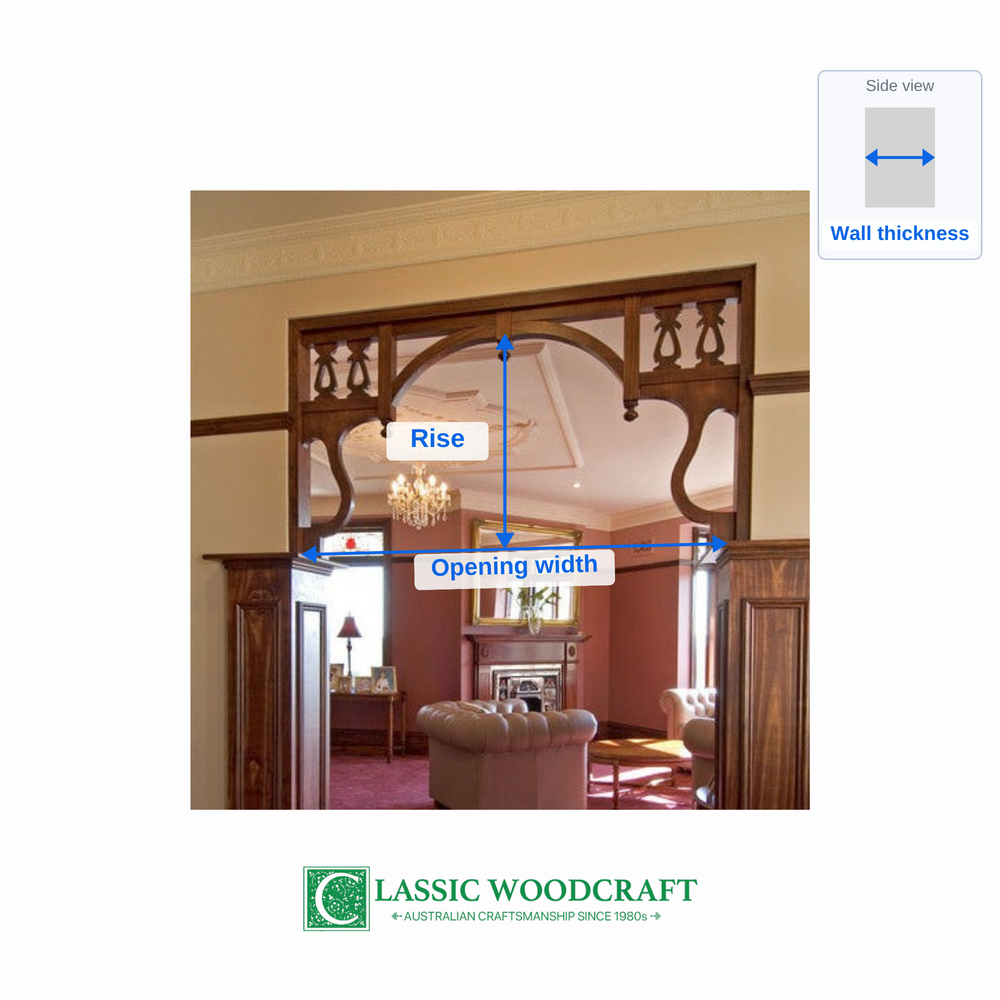 Internal Timber Arch IA03 – how to measure opening width, rise and wall thickness