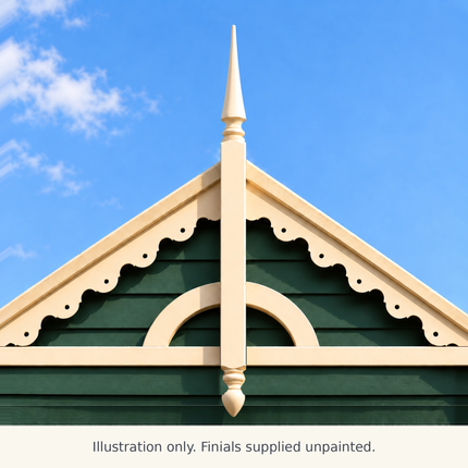 FN02 cream painted finial on a Victorian gable — illustration only; supplied unpainted.