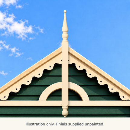 FN04 cream painted finial on a Victorian gable — illustration only; supplied unpainted.