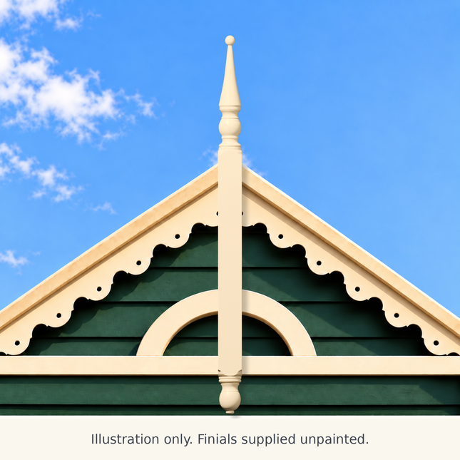 FN04 cream painted finial on a Victorian gable — illustration only; supplied unpainted.