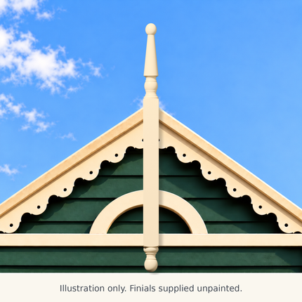 FN05 cream painted finial on a Victorian gable — illustration only; supplied unpainted.