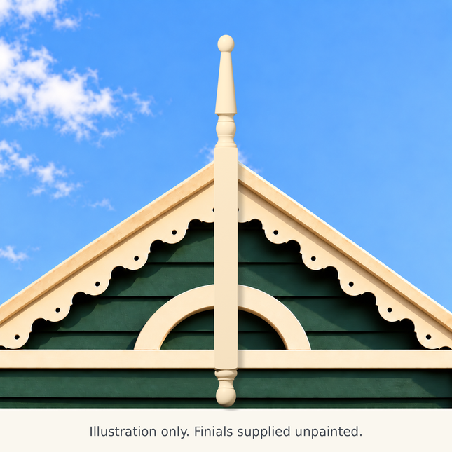 FN05 cream painted finial on a Victorian gable — illustration only; supplied unpainted.