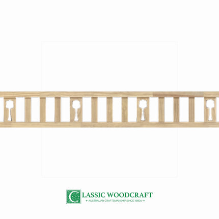 Clearance timber frieze, 250mm high, slats with MF10 tulip motif — close-up